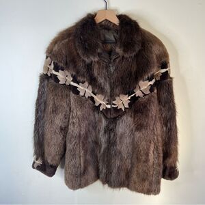 Brown Beaver Fur Teddy Jacket with Western Pattern Evans Furs at Lazarus Coat
